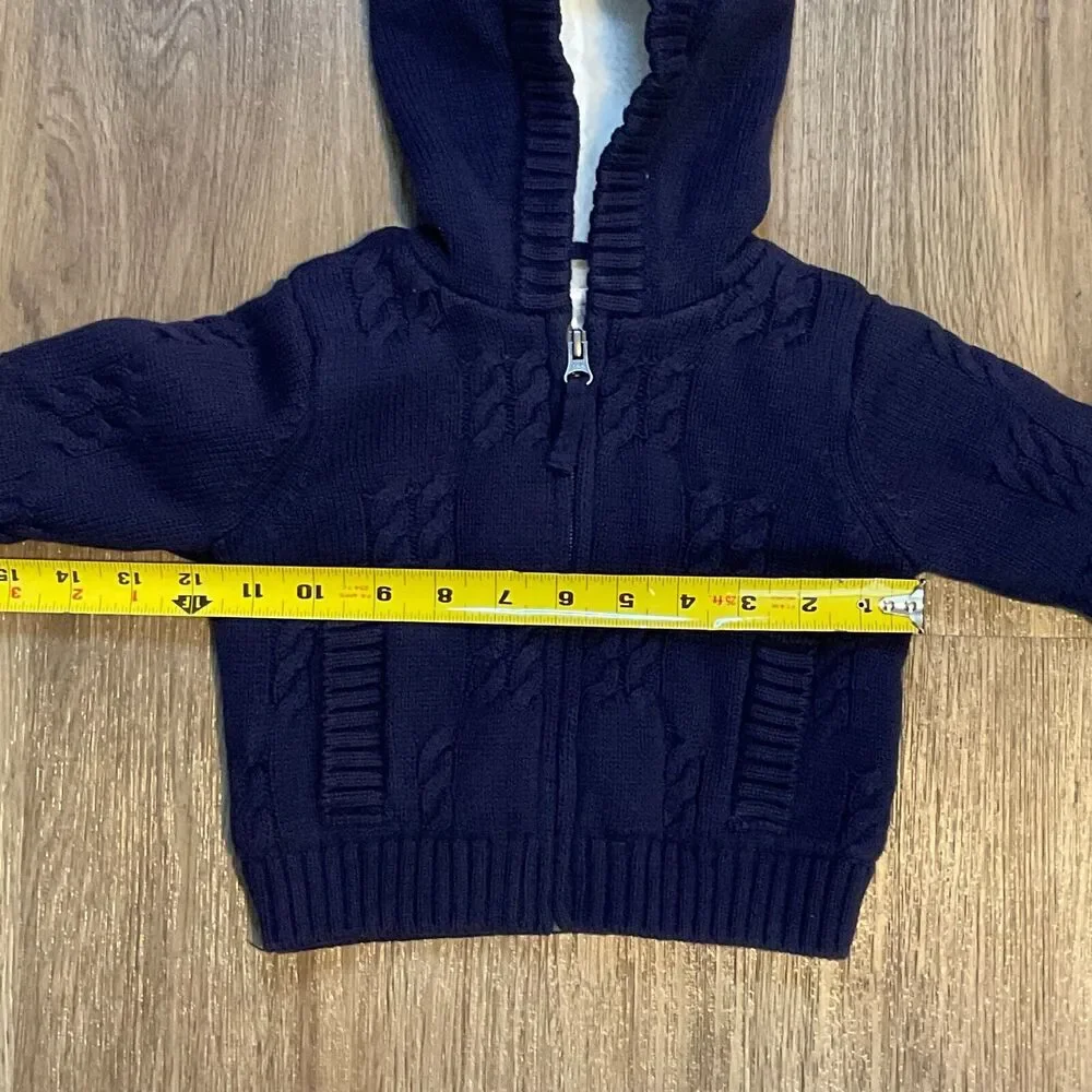 Hanna Andersson Sherpa Lined Sweater Jacket Coat Hooded Blue Size 3-6 months‎